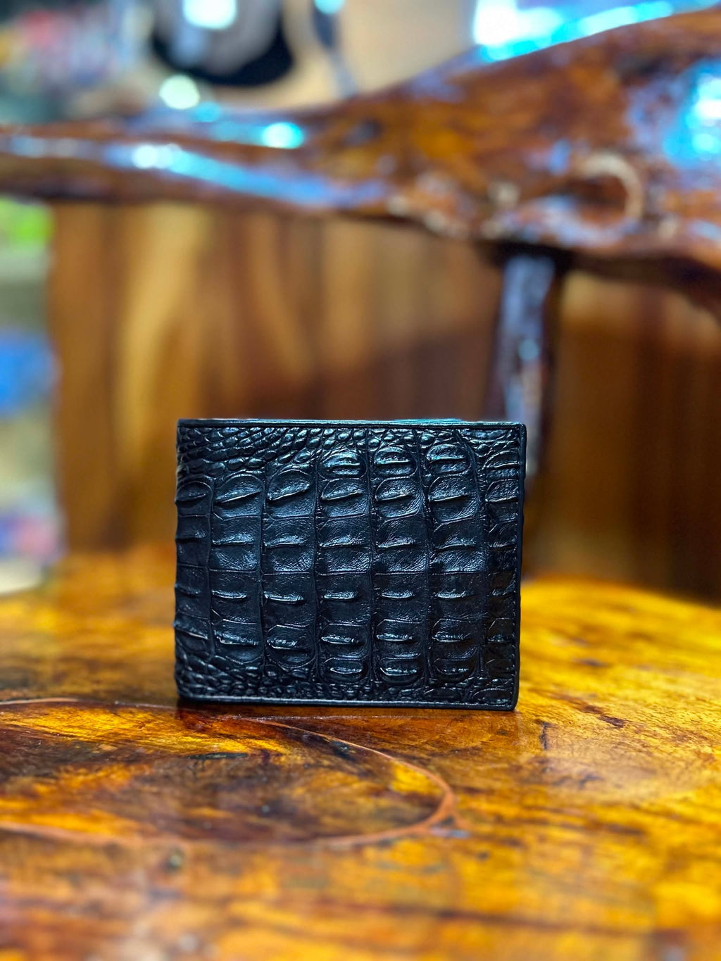 Black crocodile hornback wallet, hornback texture