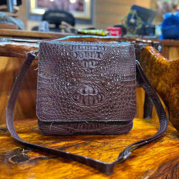Brown Crocodile Hornback Sling Bag