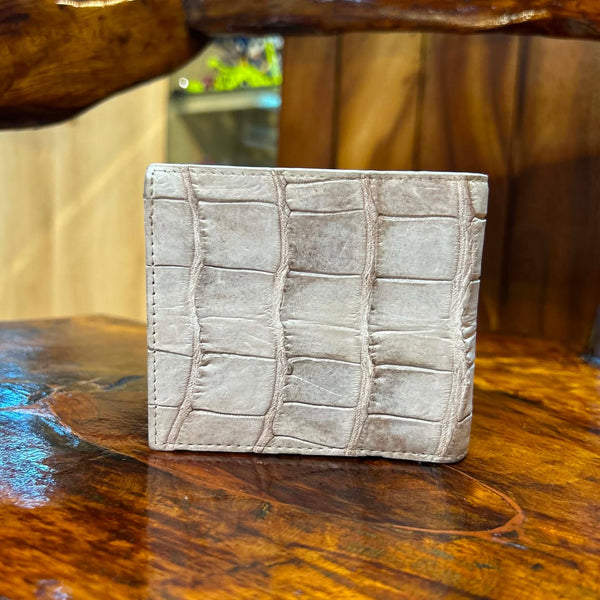 Cream Crocodile Leather Bifold Wallet (Belly Scale)