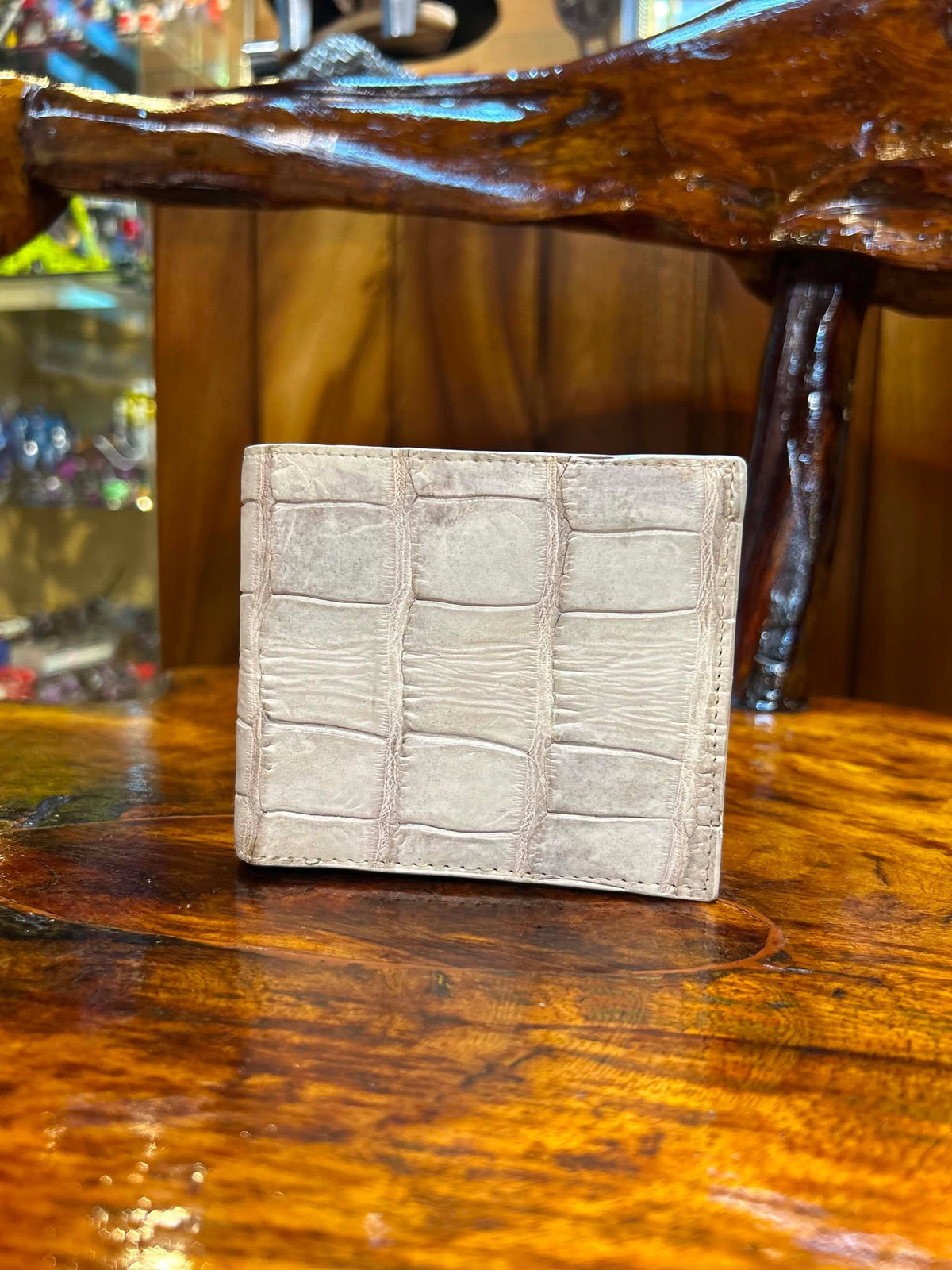 Cream crocodile belly-scale wallet, closed