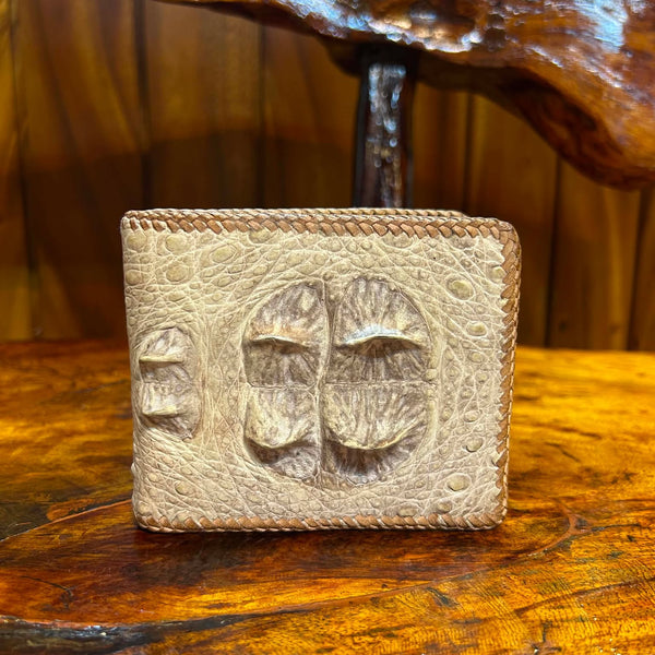 Cream Crocodile Hornback Bifold Wallet, Hand-Laced