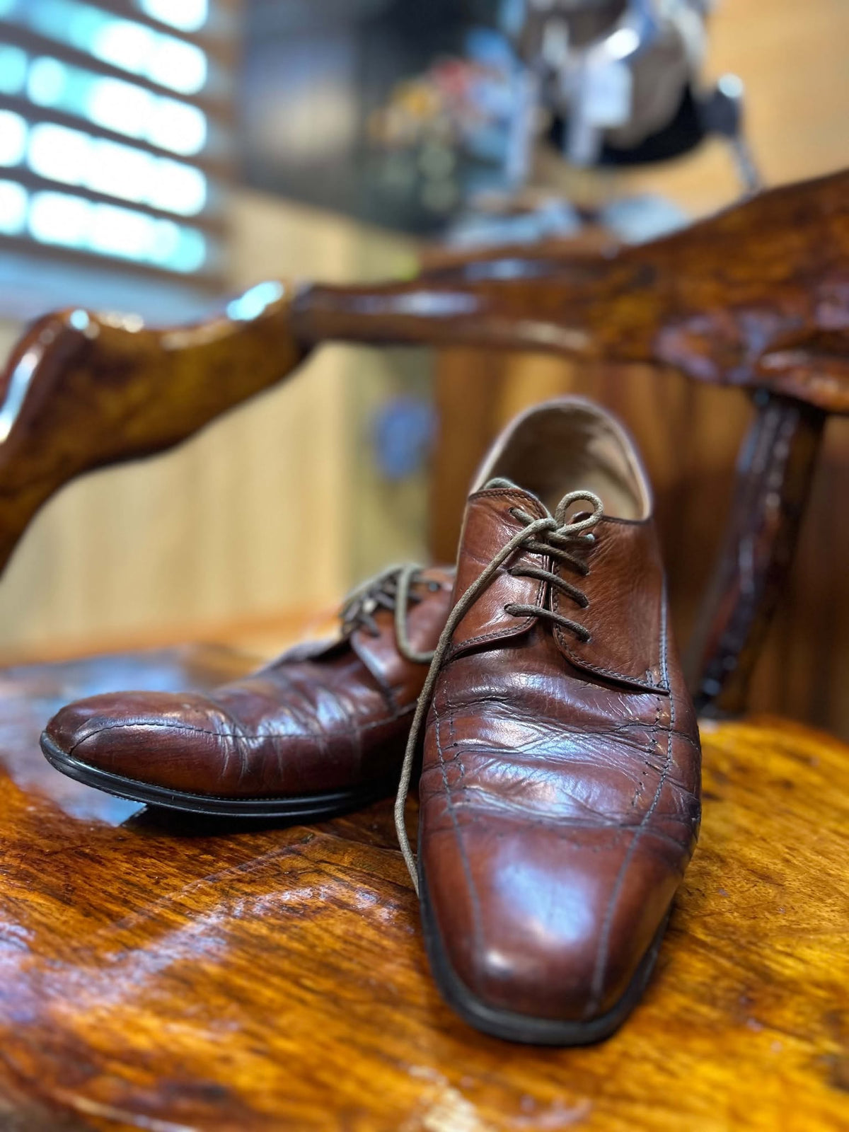 Florsheim bicycle-toe derbies, angled view