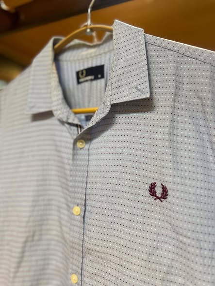Fred Perry Micro Dot Short-Sleeve Shirt (Light Blue, M)