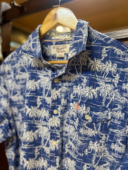 Original Penguin Hawaiian Palm Print Shirt (Royal Blue, M)