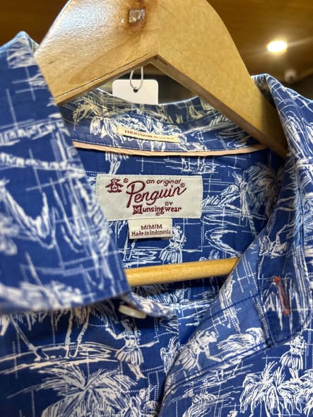 Original Penguin palm print shirt label close-up