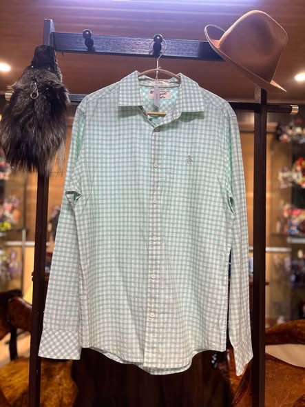 Original Penguin mint gingham long-sleeve shirt, front
