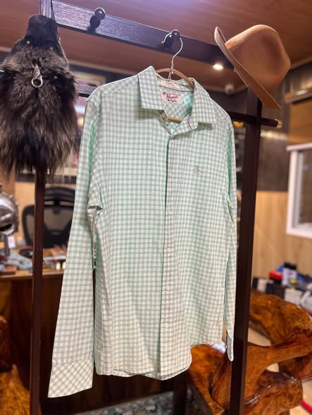 Original Penguin Mint Gingham Long-Sleeve Shirt (S)