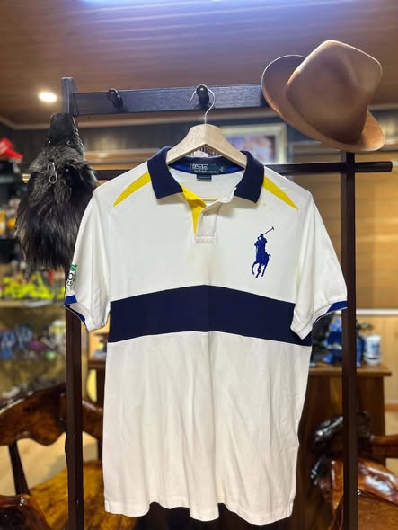 Polo Ralph Lauren Big Pony polo in white, navy and yellow, front