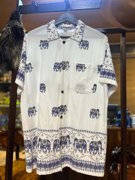 Thai elephant print shirt, front view
